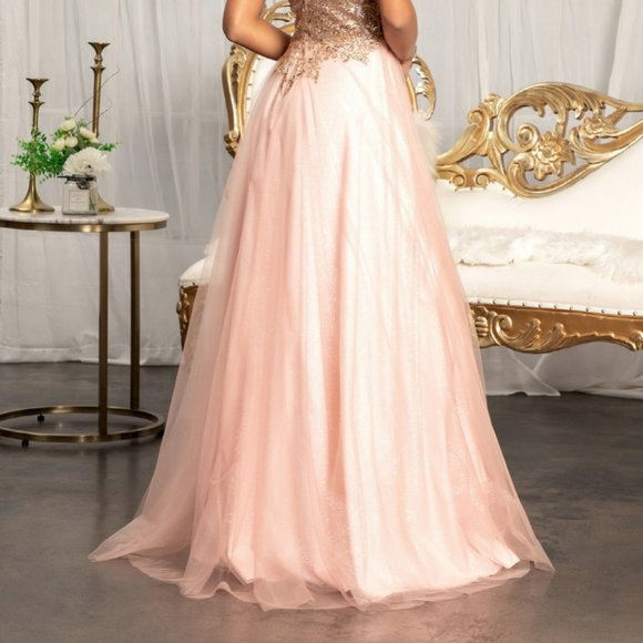 ROSE NEW Sequin Embellished Bodice V-Neck A-Line Prom Dress Leg Slit DRESS g3020 - Picture 5 of 6